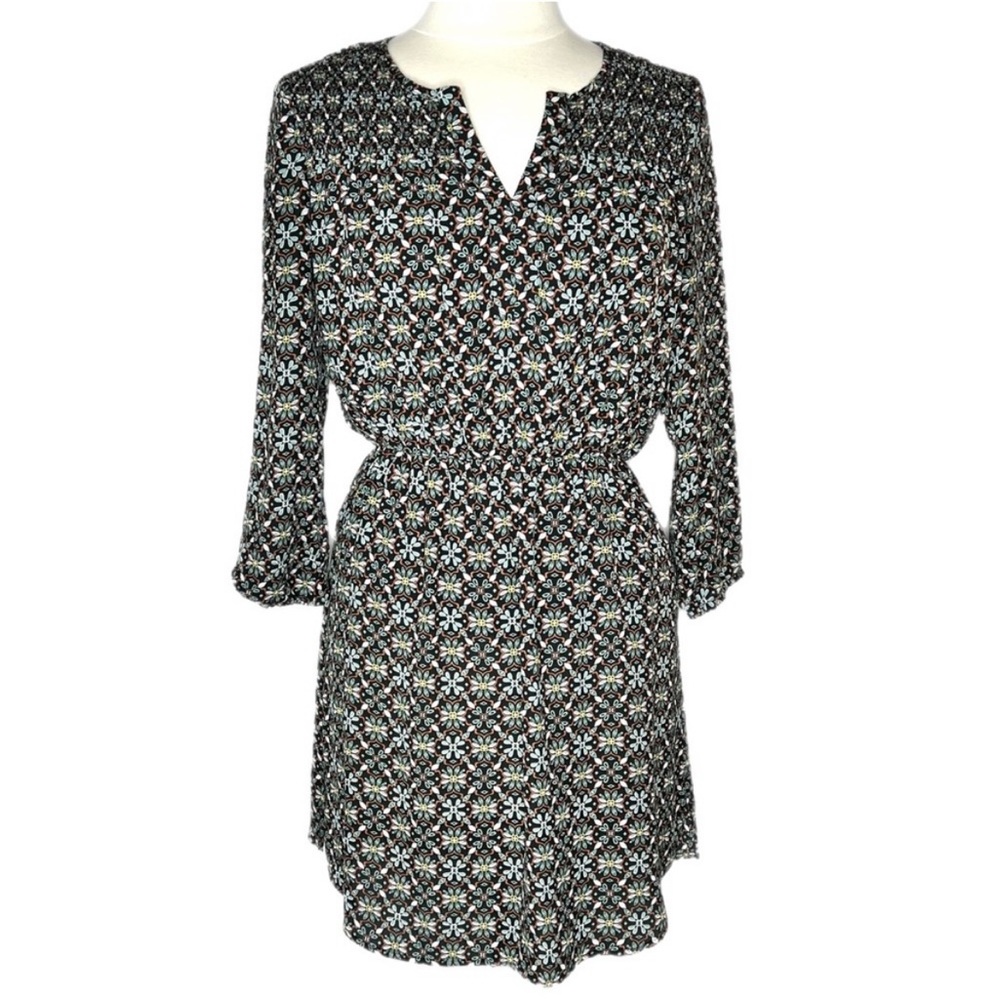 DR2 boho smocked 3/4 sleeve print dress